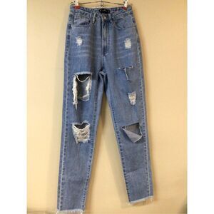 NWOT Missguided Riot High Rise Mom Jean Destroyed Distressed Size 4L